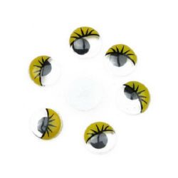 Wiggle Eyes with eyelashes for Decorations, DIY Crafts Handmade Accessories 12 mm,  yellow - 50 pieces