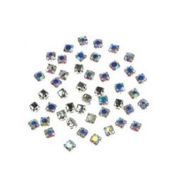 Stone for sewing with metal base 3x3 mm hole 1 mm extra quality, rainbow - 20 pieces