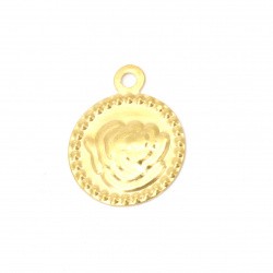 Μεταλλικό διακοσμητικό νόμισμα τριαντάφυλλο 15 mm χρυσό με κρίκο -50 τεμάχια