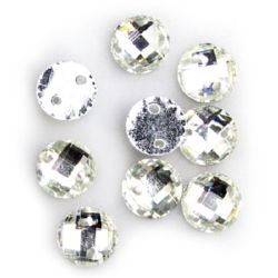 Piatră acrilică pentru cusut de 8 mm, rotund, alb, transparent, fațetat, de calitate suplimentară - 50 bucăți