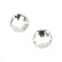 Акрилни камъчета за пришиване 14 мм кръг цвят бял прозрачен фасетиран екстра качество - 25 броя