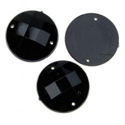 Acrylic sew-on stones, 22 mm round, black color, faceted, extra quality - 10 pieces