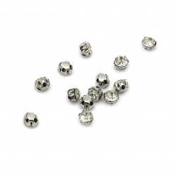 Стъклени камъчета за пришиване с метална основа 5 мм първо качество цвят сребро - 50 броя
