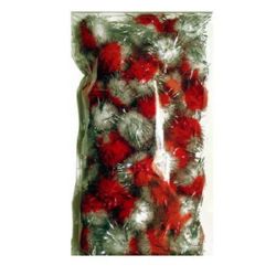 Two-color (Red and White) Glitter Pom Poms / 25 mm - 50 pieces