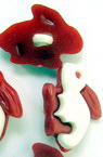 Nasture iepure din plastic 21x15x5 mm orificiu 2 mm alb și roșu -10 bucăți