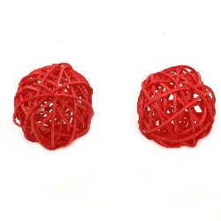 Rattan Ball, Wooden, Decoration, Craft Projects, DIY Light 50 mm red - 2 pieces
