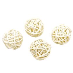 Rattan Ball, Wooden, Decoration, Craft Projects, DIY Light 30 mm white - 4 pieces