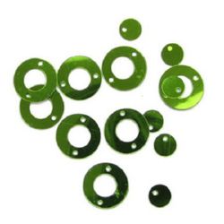 Пайети кръг с кръгче 12x6 мм зелени -20 грама