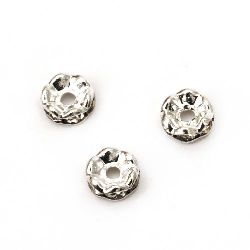 Metal washer with crystals white zig zag 6x3 mm hole 1.5 mm (quality A) color white-10 pieces
