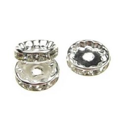 Jewelry metal findings, washer shape with crystals 12x4 mm hole 2 mm (quality A) color white - 10 pieces