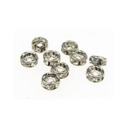 Metal Washer Bead with Crystals -  Quality A / 4x2 mm, Hole: 1 mm / Silver - 10 pieces