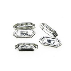 Metal divider with crystals for handmade jewelry making 11x5 mm with two holes 1 mm - 4 pieces