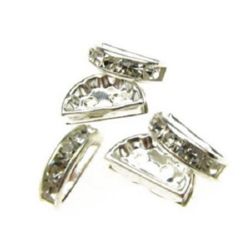 Metal semicircle bead with small crystals 12x7x3 mm with 2 holes 1 mm color white - 10 pieces