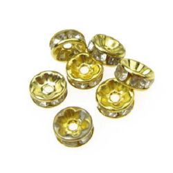 Metal washer bead, round flat element with crystals 8x3.5 mm hole 1.5 mm (quality A) color gold -10 pieces