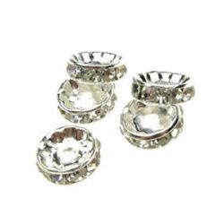Metal Washer Bead with Crystals -  Quality A / 10x3.5 mm, Hole: 1.5 mm / Silver - 10 pieces