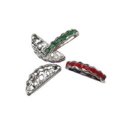 Semicircle metal jewelry findings with crystals 19x8x4 mm hole 1.5 mm color silver - 10 pieces