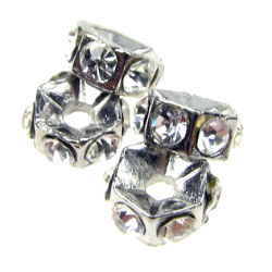 Metal washer bead, separator with small crystals 5.5x3 mm hole 1.2 mm color silver - 4 pieces