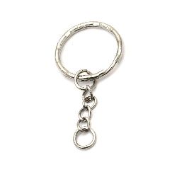 Split Key Ring with Chain / 25x3 mm / Silver - 20 pieces