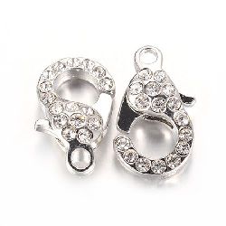 Lobster Claw Clasp Jewellery Making metal with crystals 21x12.5x7 mm hole 2.5 mm