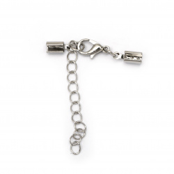 Set of Metal Clasp with Tips and Chain / 11x4 mm, Chain: 50x4 mm / Silver