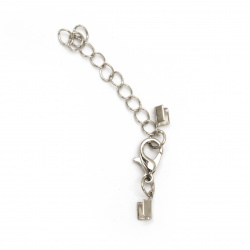 Lobster Claw Clasp with Ribbon End Tips and Chain / 5x3 mm, Chain:  50x4 mm / Silver