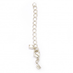 Set of Metal Clasp with Cord End Tips and Chain / 5x3 mm, Chain: 50x4 mm / White
