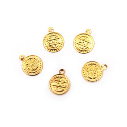 Metal Coin, 13 mm, Gold with a Ring - 50 pieces