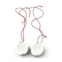 White Pompoms with Twisted Cord for DIY Martenitsi / 40 mm - 2 pieces