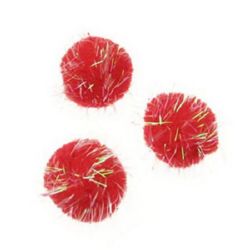 Pomponi  cu curcubeu lame 25 mm roșu -50 piese