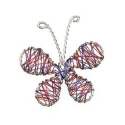 Butterfly Pendant made of Colored Wire / 65 mm / Silver, Blue and Red