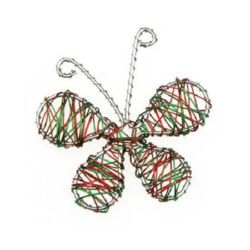 Тricolor Wire Butterfly / 65 mm / Silver, Green and Red