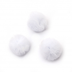 Tulle pompoms, 20 mm, white color - 10 pieces