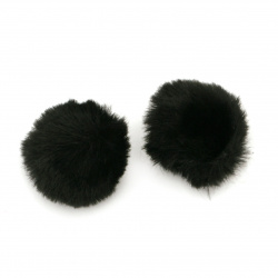 Faux Fur Fluffy Pompom Balls for Fashion Accessories / 25 mm / Black - 2 pieces