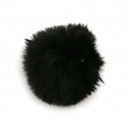 Fluffy Fur Pom Poms for CRAFTS / 55 mm / Black - 2 pieces