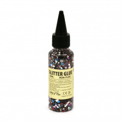 Glitter Glue Non-Toxic Decoration DIY, 50 ml, with mix shapes, main color Silver