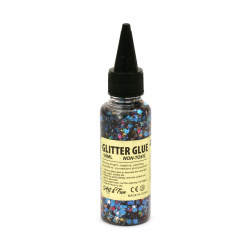 Glitter Glue Non-Toxic Decoration DIY, 50 ml, with mix forms and shapes, main color Blue