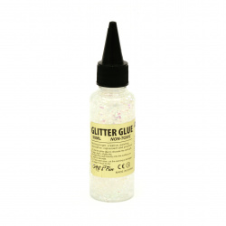 Holographic Glitter Glue with circles, color White, Non-Toxic, 50 ml