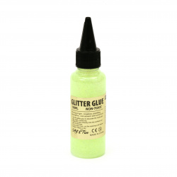 Holographic Glitter Glue with circles, color Yellow Green, Non-Toxic, 50 ml