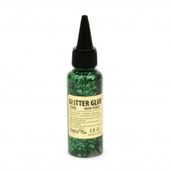 Glitter Glue with Dot Shapes Hexagon for Decoration and DIY Crafts, Non-Toxic, color Green, 50 ml