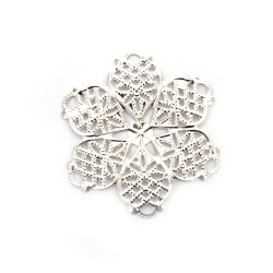 Metal base, flower, 45 mm, silver - 5 pieces