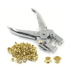Set of Chrome Eyelet Pliers - 165 mm and Eyelets - 8x4, Gold Color