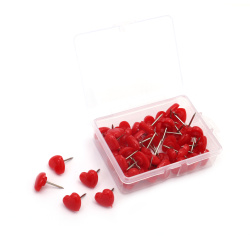 Push Pins for Cork Board, Red Heart, 15x12 mm - 50 pieces