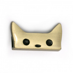 Metal Accessory for Clothing and Bag Decoration, Cat Head Design, Antique Bronze Color, 25x15 mm