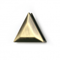 Метален аксесоар за декорация на дрехи и чанти триъгълник цвят античен бронз 23 мм