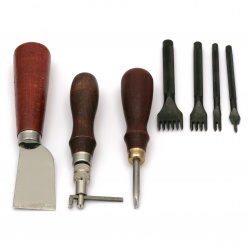 Комплект професионални занаятчийски инструменти за обработване на кожа 29 броя