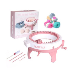 Sentro Knitting Machine for Hand Knitting 34x19.5 cm, 48 Needles for Hats and Scarves, with Counter, Hook, Needle, and 4 Yarn Balls of 25 g Each