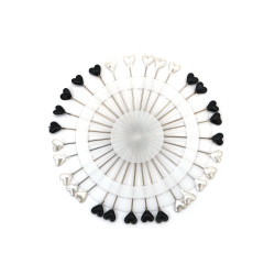Ace decorative 55 mm inimă albă și neagră - 30 bucăți