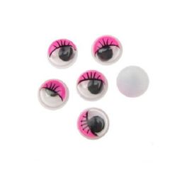 Мърдащи очички с мигли 8 мм цвят розов -50 броя