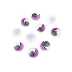 Wiggle Eyes with eyelashes 10mm, Decorations DIY Clothes, purple - 50 pieces