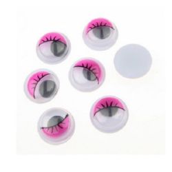 Мърдащи очички с мигли 10 мм цвят розов -50 броя